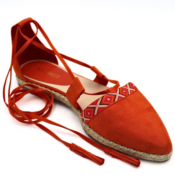 Nine West Shoes - Nine West Espadrille Flats 9.5 Orange Boho Lace Up Tassel Summer Casual Shoes